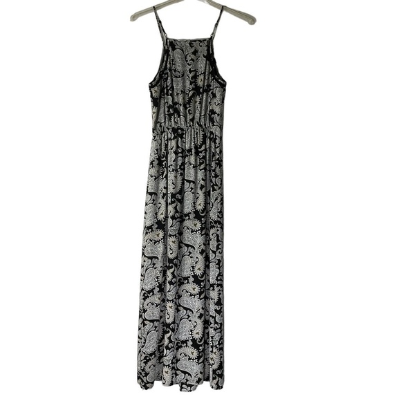 Daniel Rainn Paisley Maxi Dress S Embroidered Black White Green Tan Sheer Long - Picture 2 of 12
